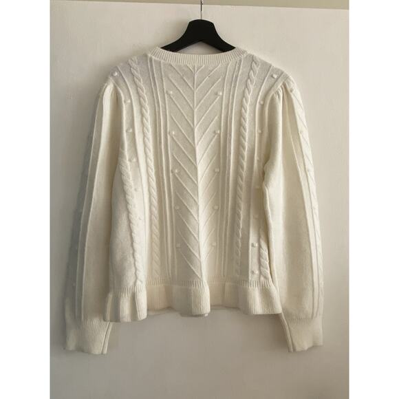 Women's LOFT textured Sweater New Size Large Cream Pullover Peplum Bottom - Picture 2 of 7
